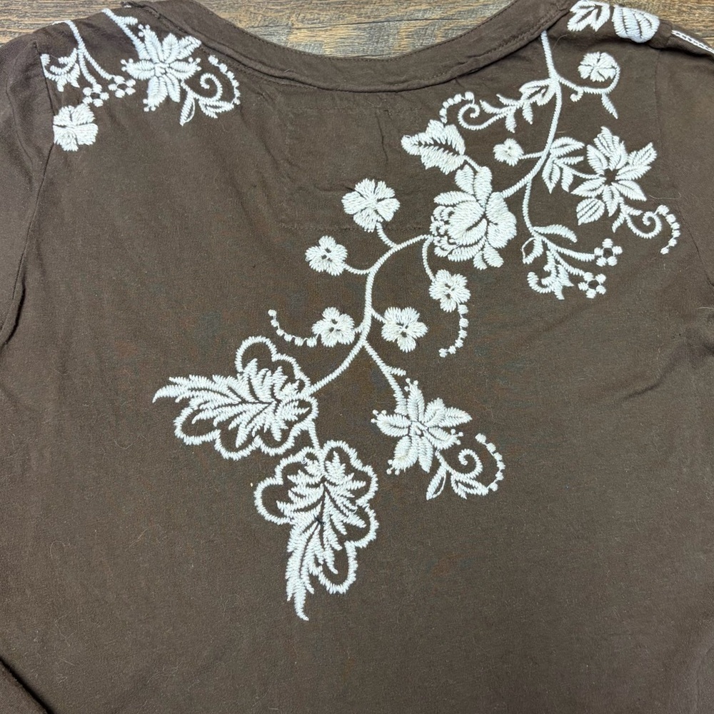Johnny Was JW Embroidered Brown Dress Womens Small Snap Button Floral Boho Artsy - Picture 13 of 13